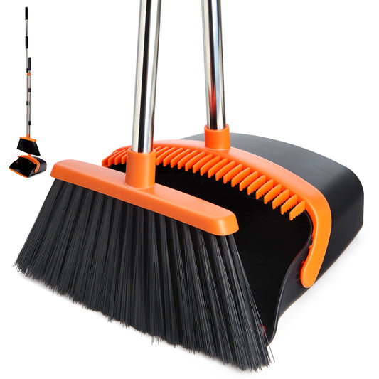 Upgraded Broom & Dustpan Set + Giraffe Toilet Brush Combo | Comb Teeth, 5-Layer Bristles