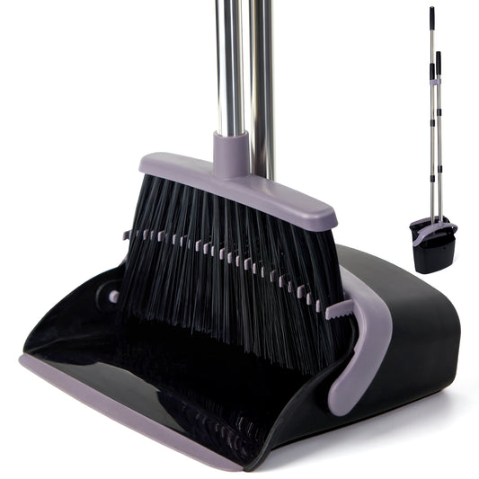 Broom and Dustpan Set, Dustpans with Broom Combo for Home, Heavy Dust Broom and Dustpan Combo, Long Handle Dust Pan and Broom Set for Kitchen, Office, Pet Hair,Pink, Black,Beige,Green Pack of 1