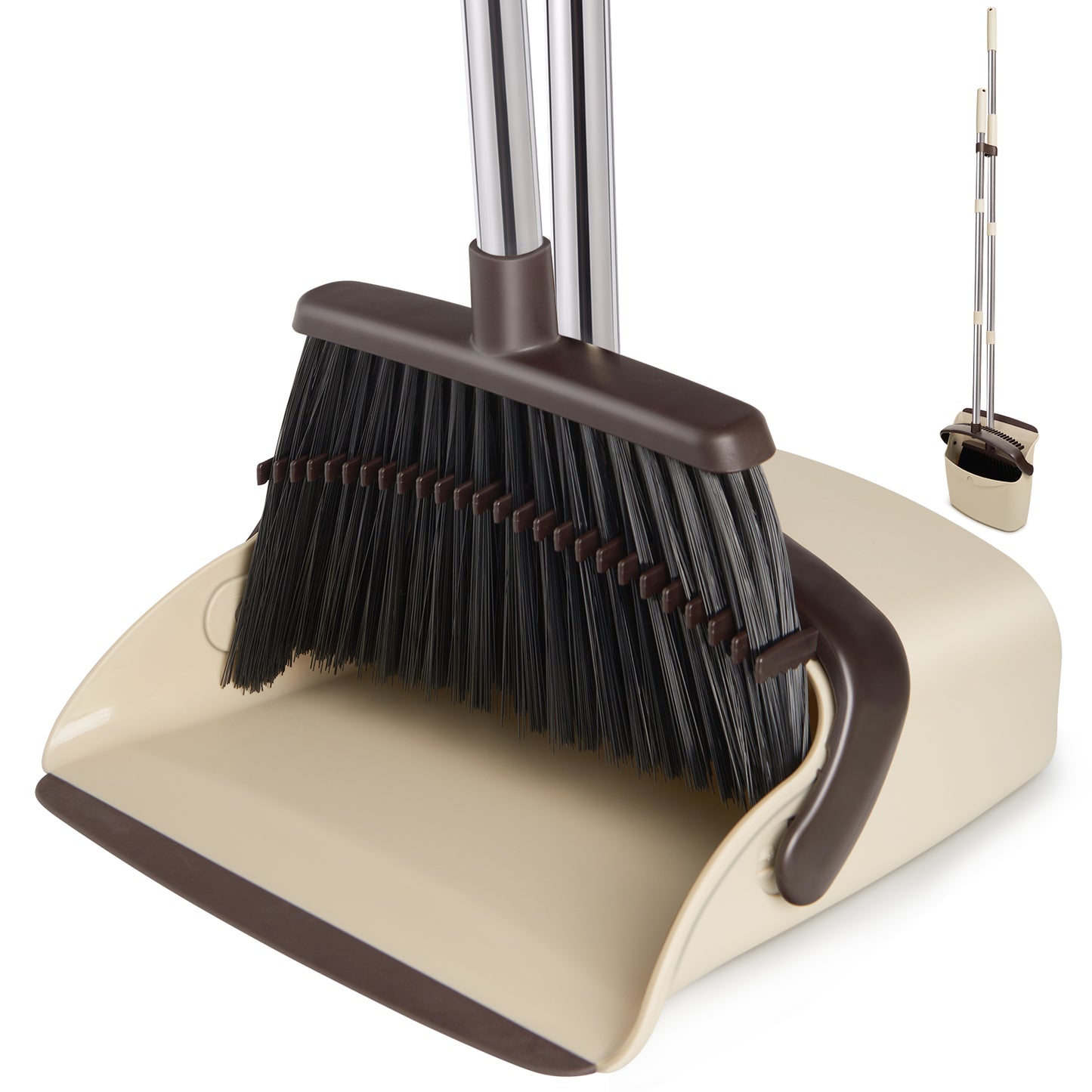 Broom and Dustpan Set, Dustpans with Broom Combo for Home, Heavy Dust Broom and Dustpan Combo, Long Handle Dust Pan and Broom Set for Kitchen, Office, Pet Hair,Pink, Black,Beige,Green Pack of 1