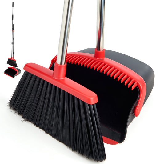Broom & Dustpan Set + Giraffe Toilet Brush Combo | 55.3" Long Handle, PP Bristles