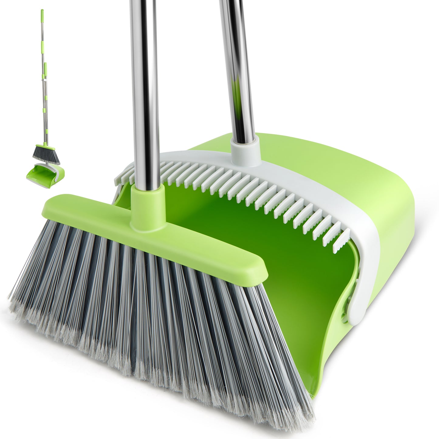 Broom and Dustpan Set, Dustpans with Broom Combo for Home, Heavy Dust Broom and Dustpan Combo, Long Handle Dust Pan and Broom Set for Kitchen, Office, Pet Hair(Gray Pink)