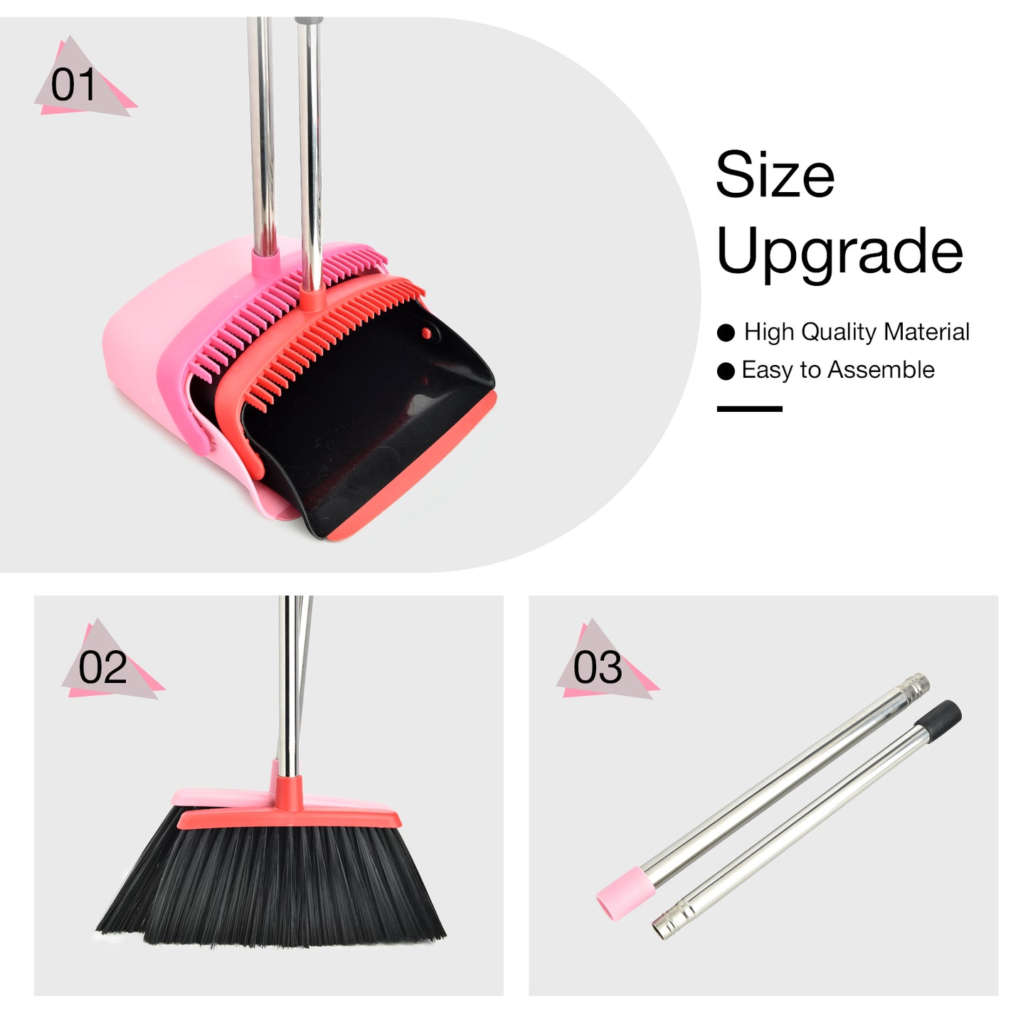 Broom and Dustpan Set, Dustpans with Broom Combo for Home, Heavy Dust Broom and Dustpan Combo, Long Handle Dust Pan and Broom Set for Kitchen, Office, Pet Hair,Pink, Black,Beige,Green Pack of 1
