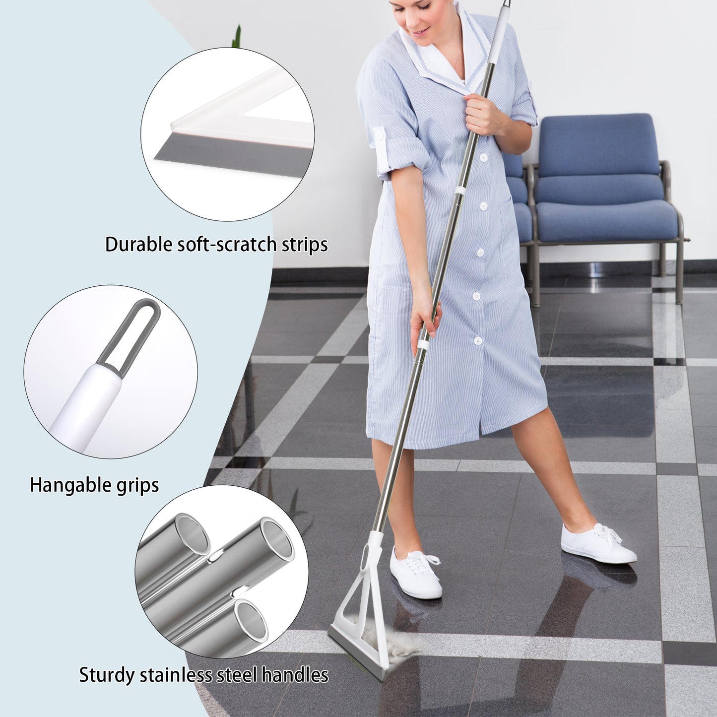 Multifunction Silicone Broom,Squeegee Broom Sweeping Water and Pet Hair,Rubber Magic Broom Sweeper for Floor Bathroom Kitchen Shower,Rugs,Glass Windows(White)