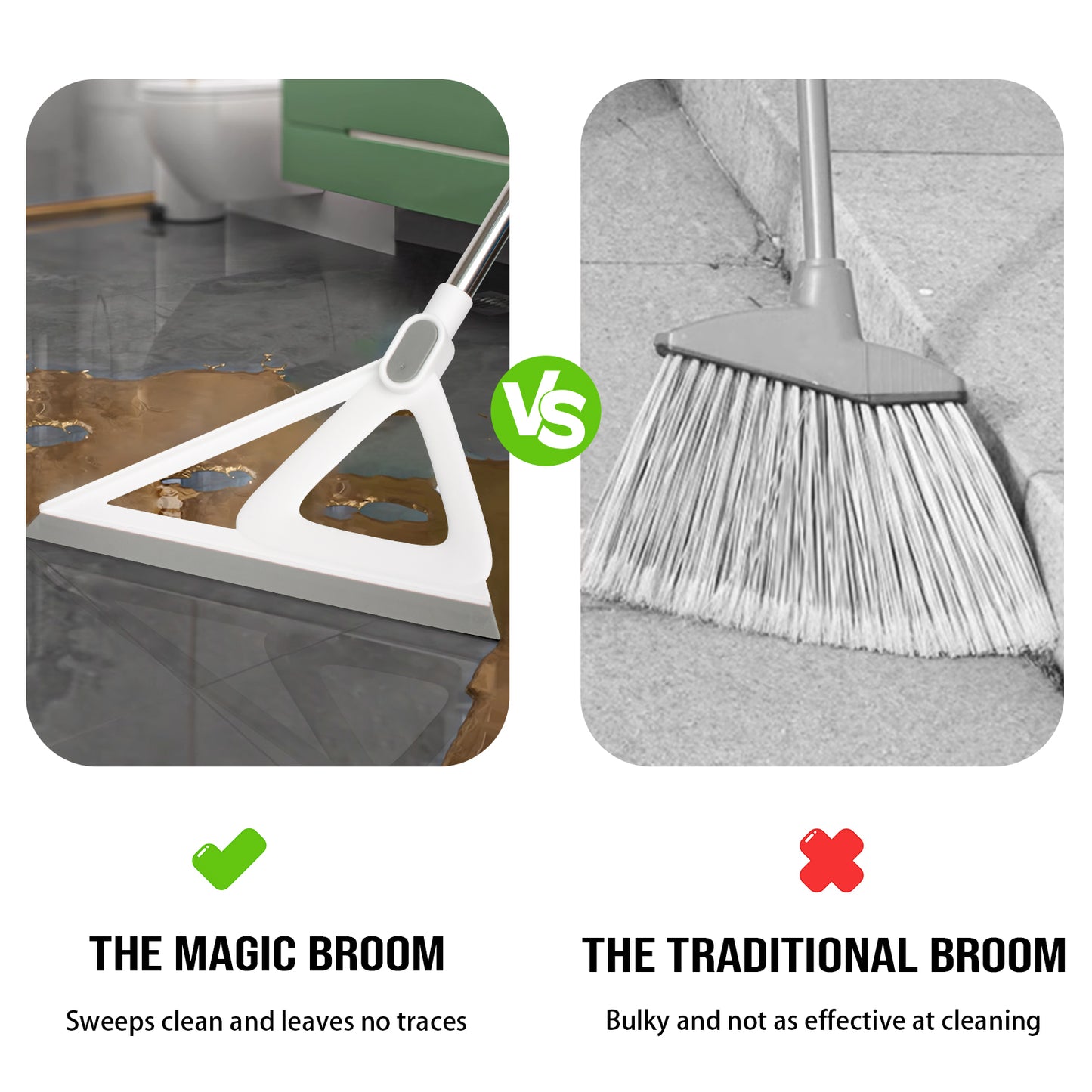 Multifunction Silicone Broom,Squeegee Broom Sweeping Water and Pet Hair,Rubber Magic Broom Sweeper for Floor Bathroom Kitchen Shower,Rugs,Glass Windows(White)