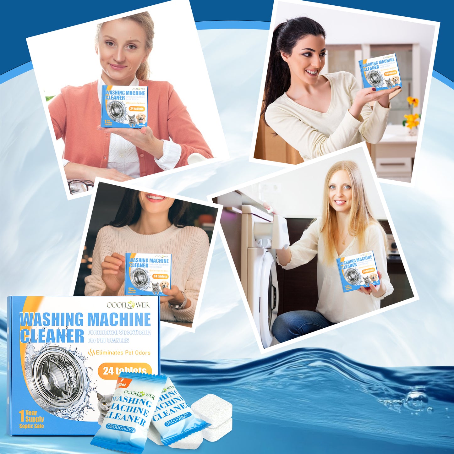 Washing Machine Cleaner Tablets 24-Count | Pet Hair, Odor & Descaling, Septic Safe