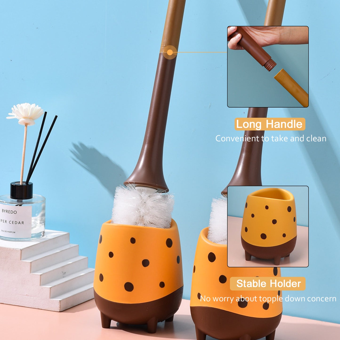 Giraffe Toilet Brush & Holder Set | PP Bristles, Compact Floor Standing