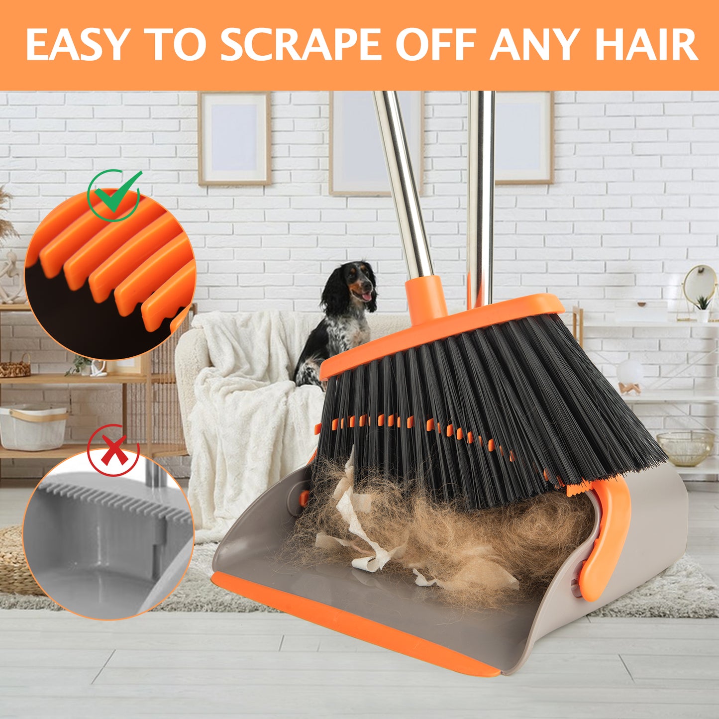 Broom & Dustpan Set 2-Pack | 51" Extendable Handle, 5-Layer Bristles, Foldable Storage