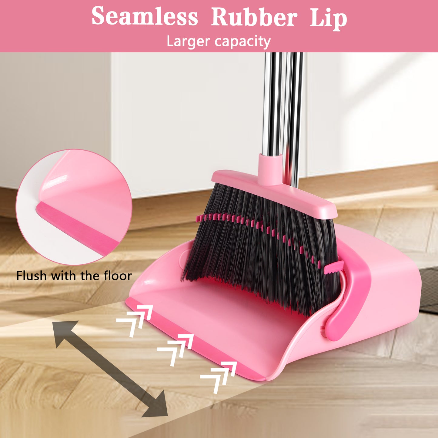 Broom and Dustpan Set, Dustpans with Broom Combo for Home, Heavy Dust Broom and Dustpan Combo, Long Handle Dust Pan and Broom Set for Kitchen, Office, Pet Hair,Pink, Black,Beige,Green Pack of 1