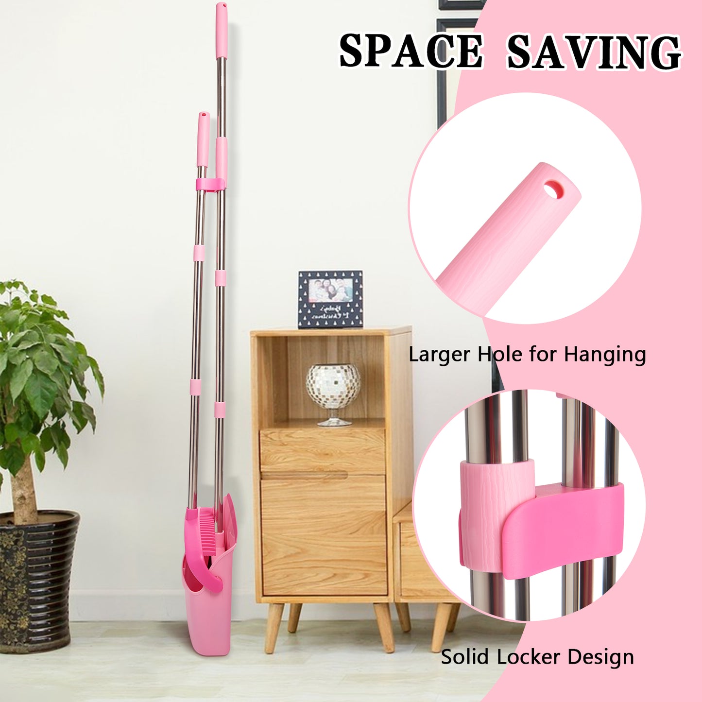 Broom and Dustpan Set, Dustpans with Broom Combo for Home, Heavy Dust Broom and Dustpan Combo, Long Handle Dust Pan and Broom Set for Kitchen, Office, Pet Hair,Pink, Black,Beige,Green Pack of 1