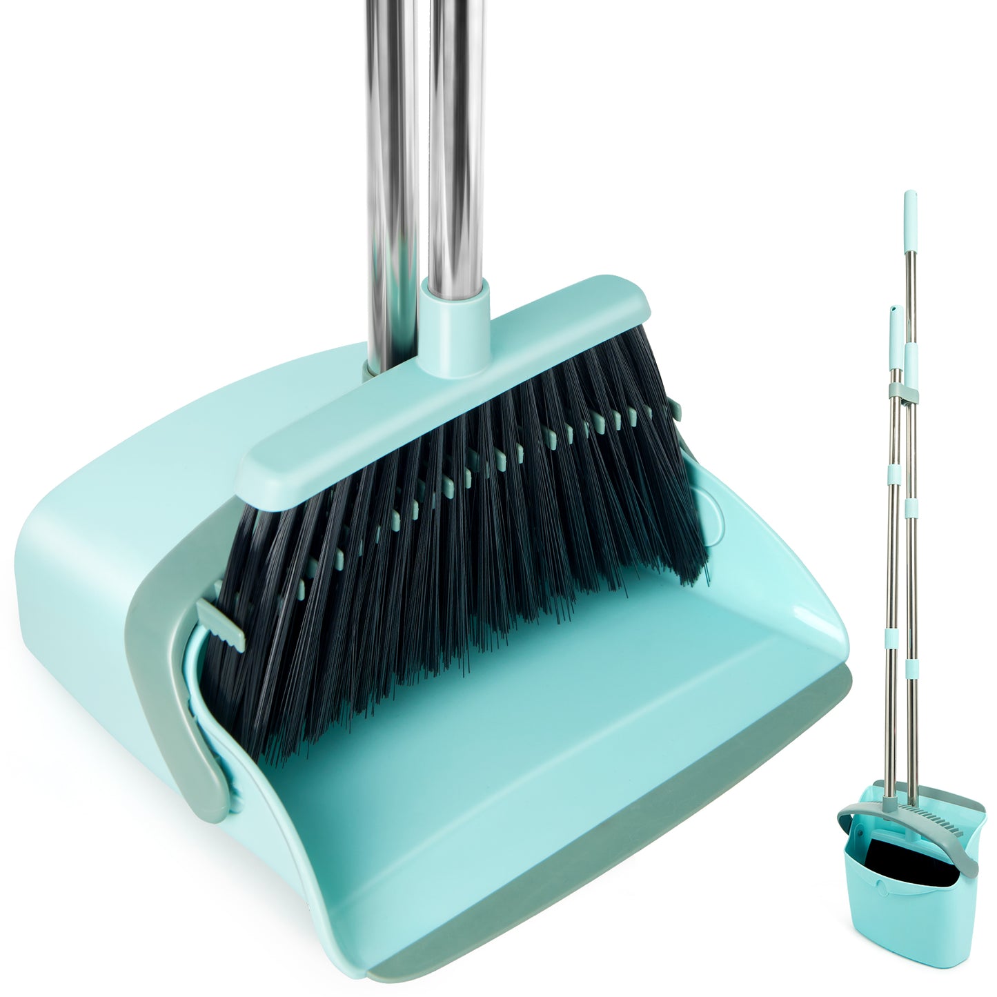 Broom and Dustpan Set, Dustpans with Broom Combo for Home, Heavy Dust Broom and Dustpan Combo, Long Handle Dust Pan and Broom Set for Kitchen, Office, Pet Hair,Pink, Black,Beige,Green Pack of 1