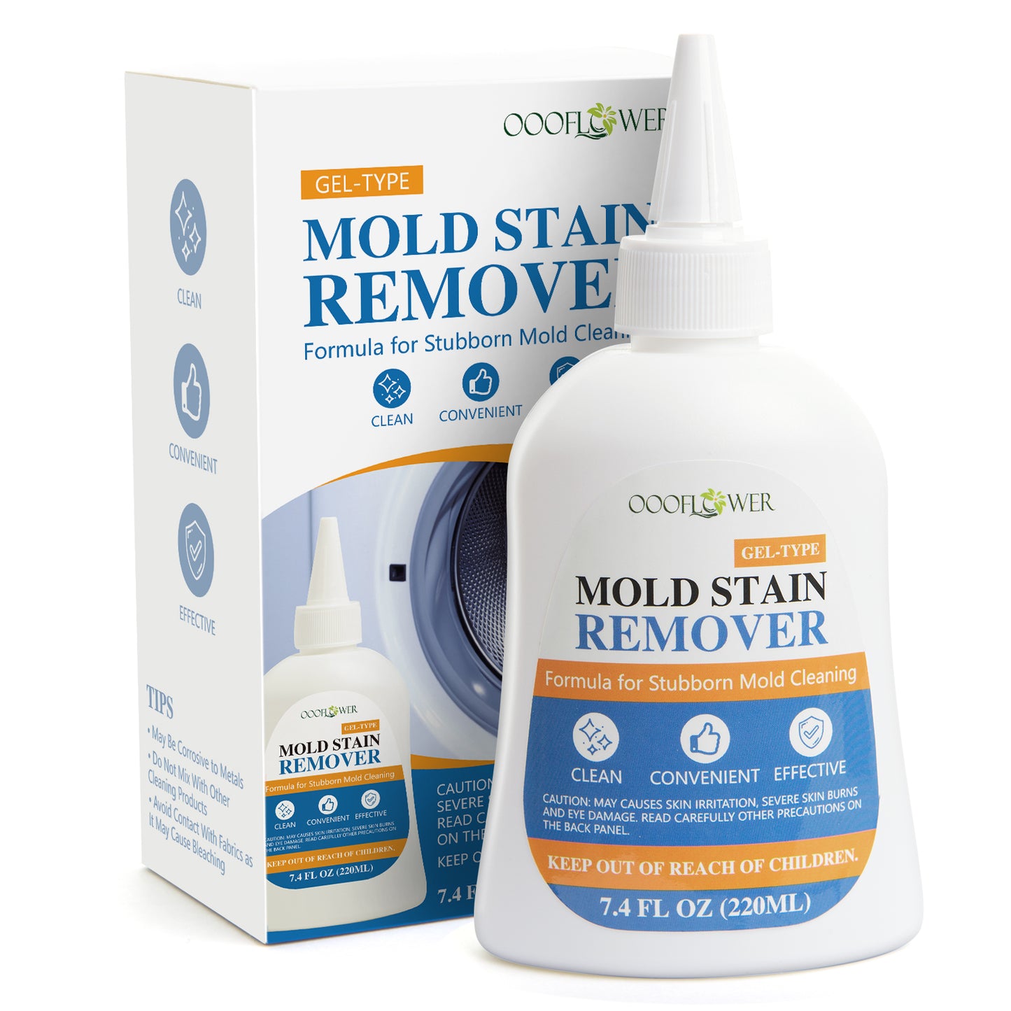Stain Remover Gel 7.4 oz | No-Drip, No-Scrub, Tile Grout & Washing Machine Seal Cleaner
