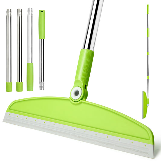 Silicone Air Broom,Multifunction Magic Broom with Long Handle，Adjustable Rubber Squeegee Sweeping Water for Indoor Hardwood Floors,Kitchen,Concrete Floor,Bathroom Tile(Gray Green)