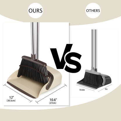 Broom and Dustpan Set, Long Handle for Home & Pet Hair