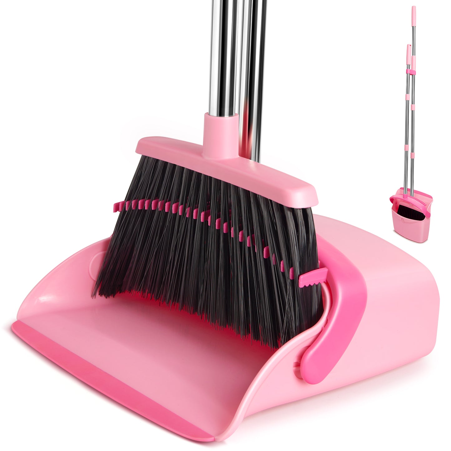 Broom & Dustpan Set + 4.2 Gallon Collapsible Bucket Combo | 90° Folding, Wall-Hang Storage