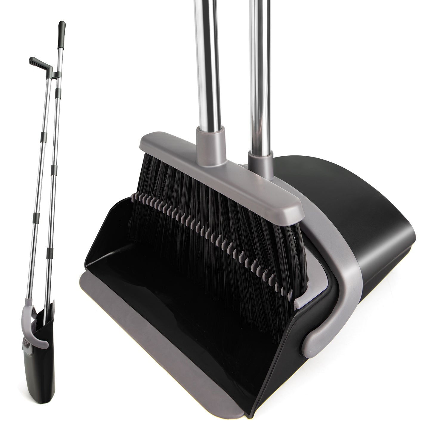Broom and Dustpan Set, Long Handle Lightweight Dustpans with Broom Combo for Home, Indoor&Outdoor Sweeping for Home Room Kitchen Office Lobby