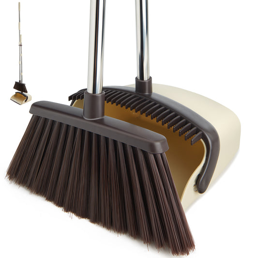 Broom and Dustpan Set, Dustpans with Broom Combo for Home, Heavy Dust Broom and Dustpan Combo, Long Handle Dust Pan and Broom Set for Kitchen, Office, Pet Hair(Gray Pink)
