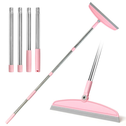 Silicone Broom | 54" Adjustable Handle, Rubber Squeegee, Rotating Head (Gray Pink)
