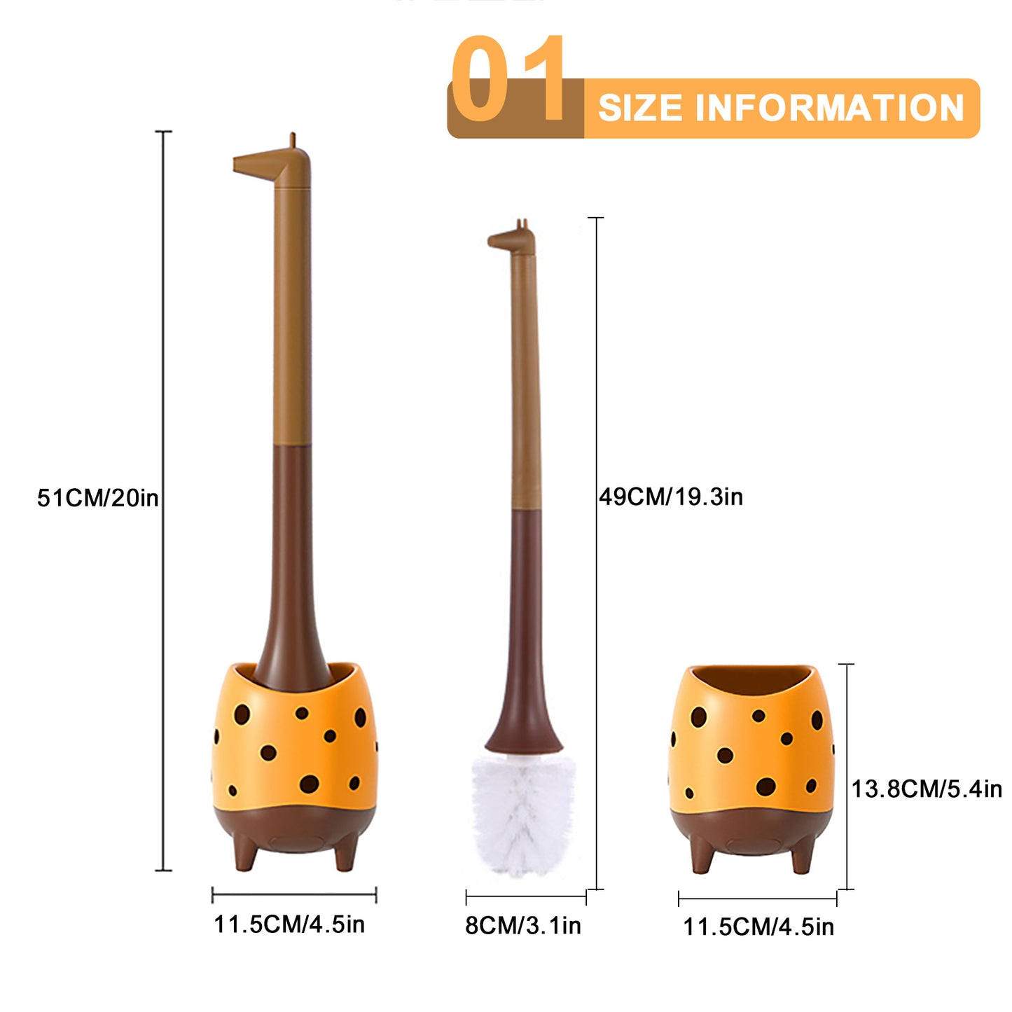 Giraffe Toilet Brush & Holder Set | PP Bristles, Compact Floor Standing
