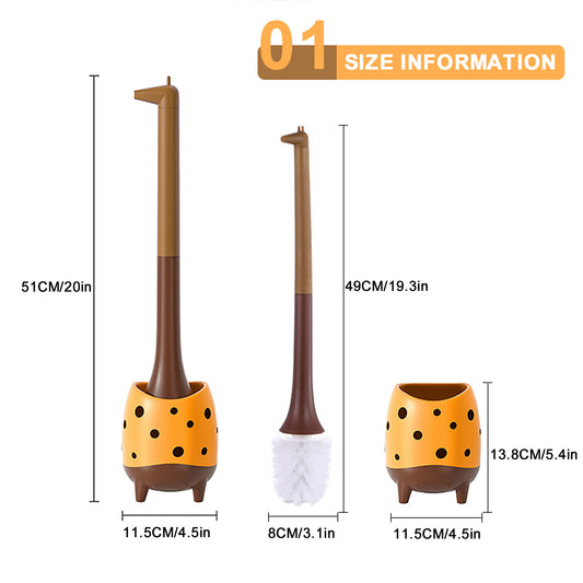 Giraffe Toilet Brush & Holder Set | PP Bristles, Compact Floor Standing