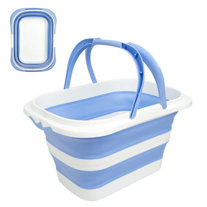 Collapsible Bucket 4.2 Gal | Foldable, Handle & Hanging Hole, TPR+PP (Blue White)