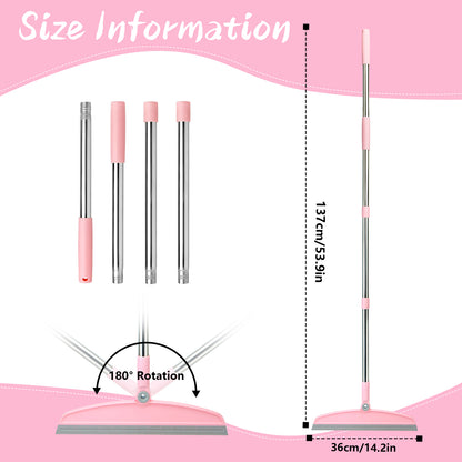 Silicone Broom | 54" Adjustable Handle, Rubber Squeegee, Rotating Head (Gray Pink)