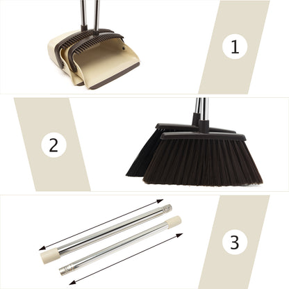 Broom and Dustpan Set, Long Handle for Home & Pet Hair