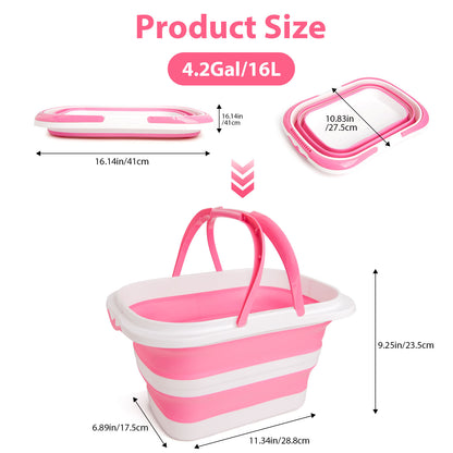 Collapsible Bucket, 4.2 Gallon Silicone Foldable Bucket with Handle for Cleaning, Camping & Car Wash