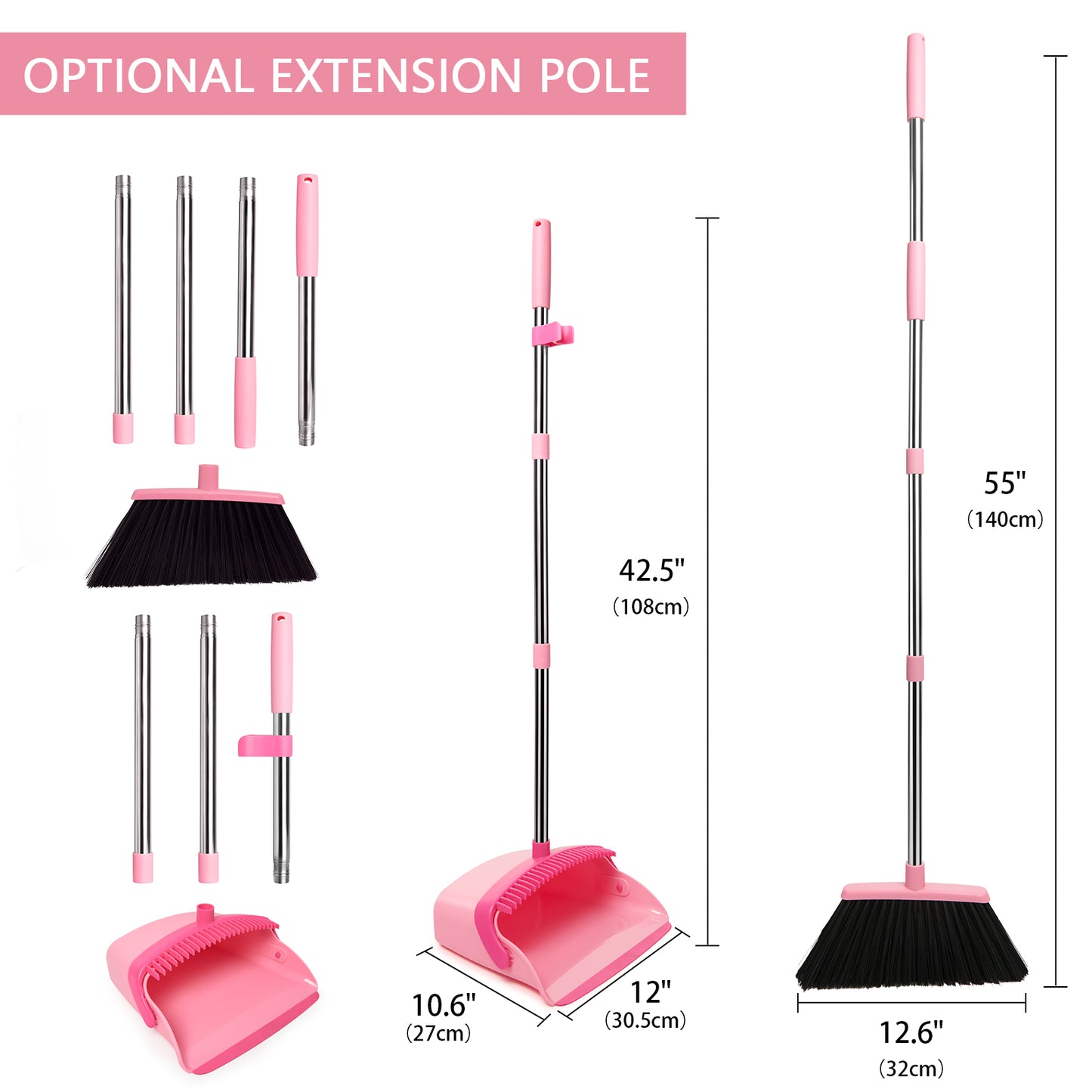 Broom & Dustpan Set + Self-Wringing Twist Mop Combo | 90° Folding, 57" Long Handle