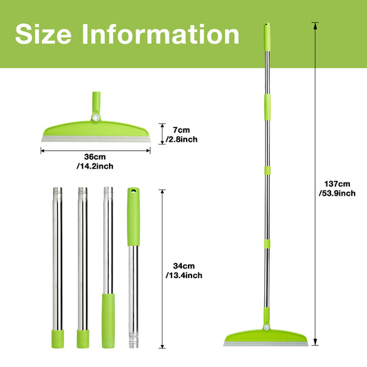 Silicone Air Broom,Multifunction Magic Broom with Long Handle，Adjustable Rubber Squeegee Sweeping Water for Indoor Hardwood Floors,Kitchen,Concrete Floor,Bathroom Tile(Gray Green)