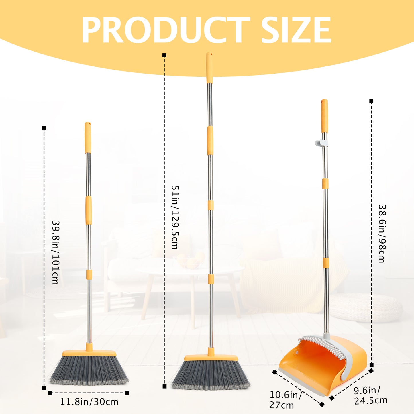 Broom & Dustpan Set + Giraffe Toilet Brush Combo | Folding Dustpan, 5-Layer Bristles