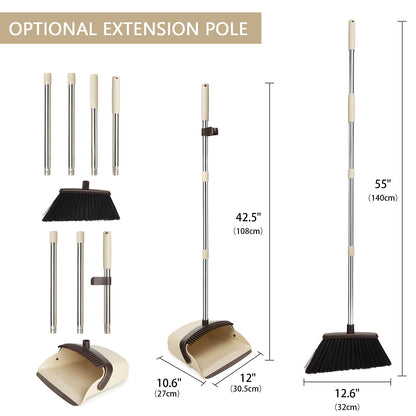 Broom and Dustpan Set, Long Handle for Home & Pet Hair