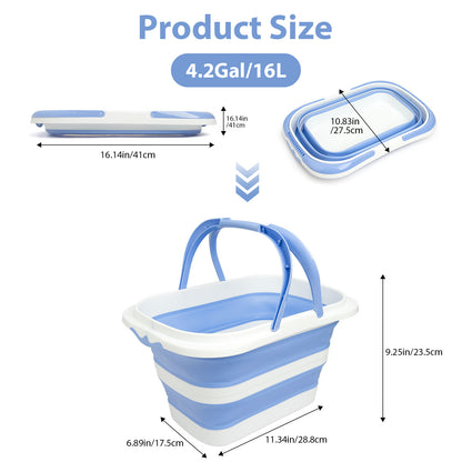 Collapsible Bucket 4.2 Gal | Foldable, Handle & Hanging Hole, TPR+PP (Blue White)