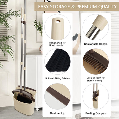 Broom and Dustpan Set, Long Handle for Home & Pet Hair