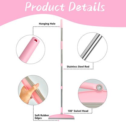 Silicone Broom | 54" Adjustable Handle, Rubber Squeegee, Rotating Head (Gray Pink)