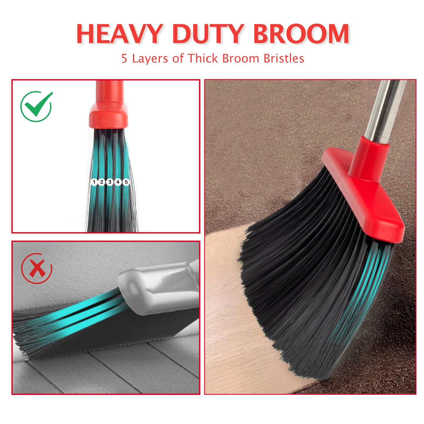 Broom & Dustpan Set | 51" Extendable Handle, 5-Layer Bristles, Foldable Storage