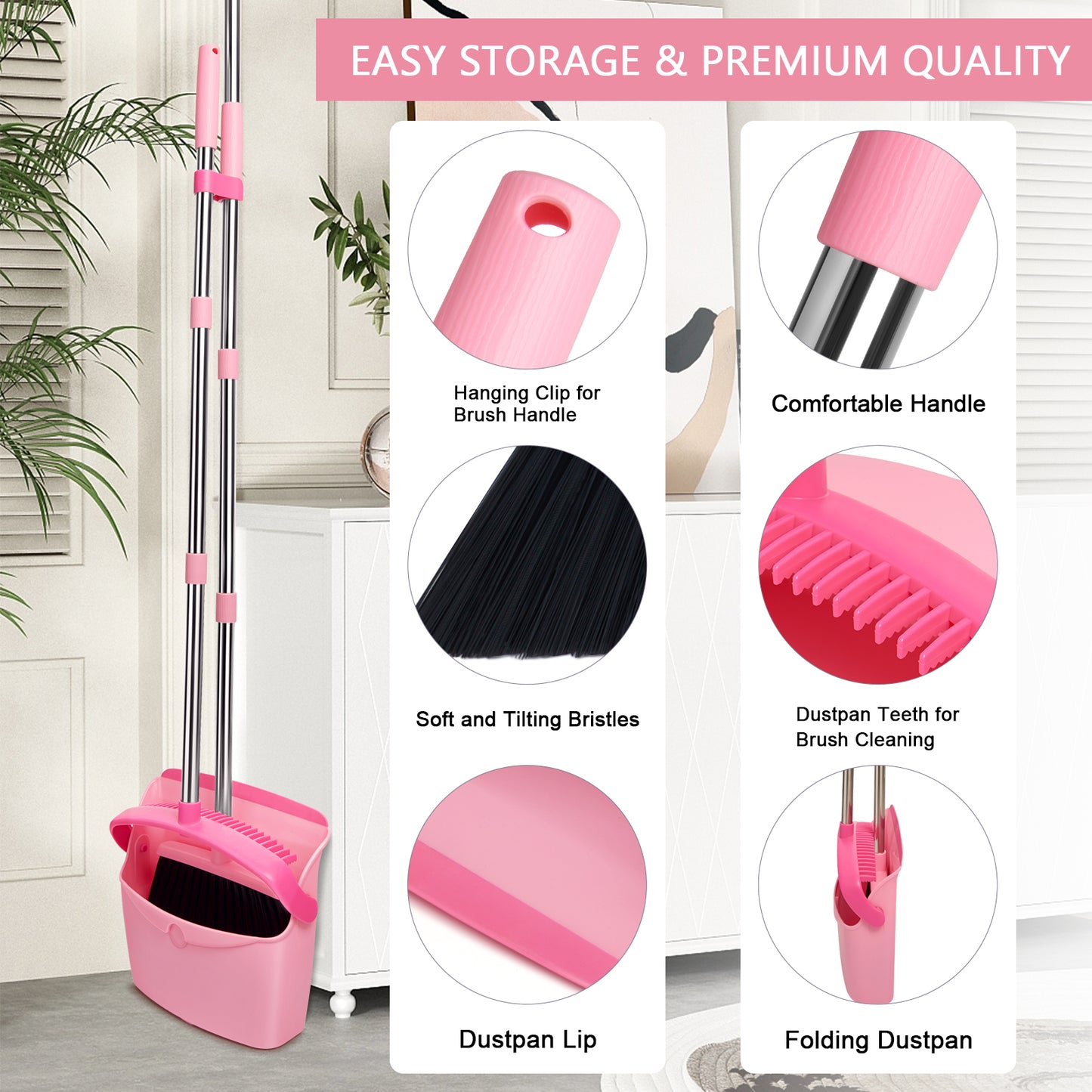 Broom & Dustpan Set + Self-Wringing Twist Mop Combo | 90° Folding, 57" Long Handle