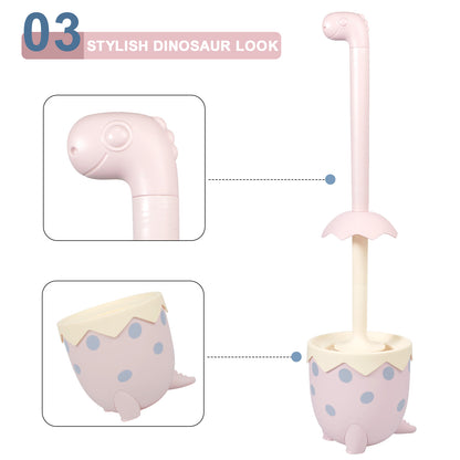Dinosaur Toilet Brush & Holder Set | TPR Bristles, Compact Floor Standing