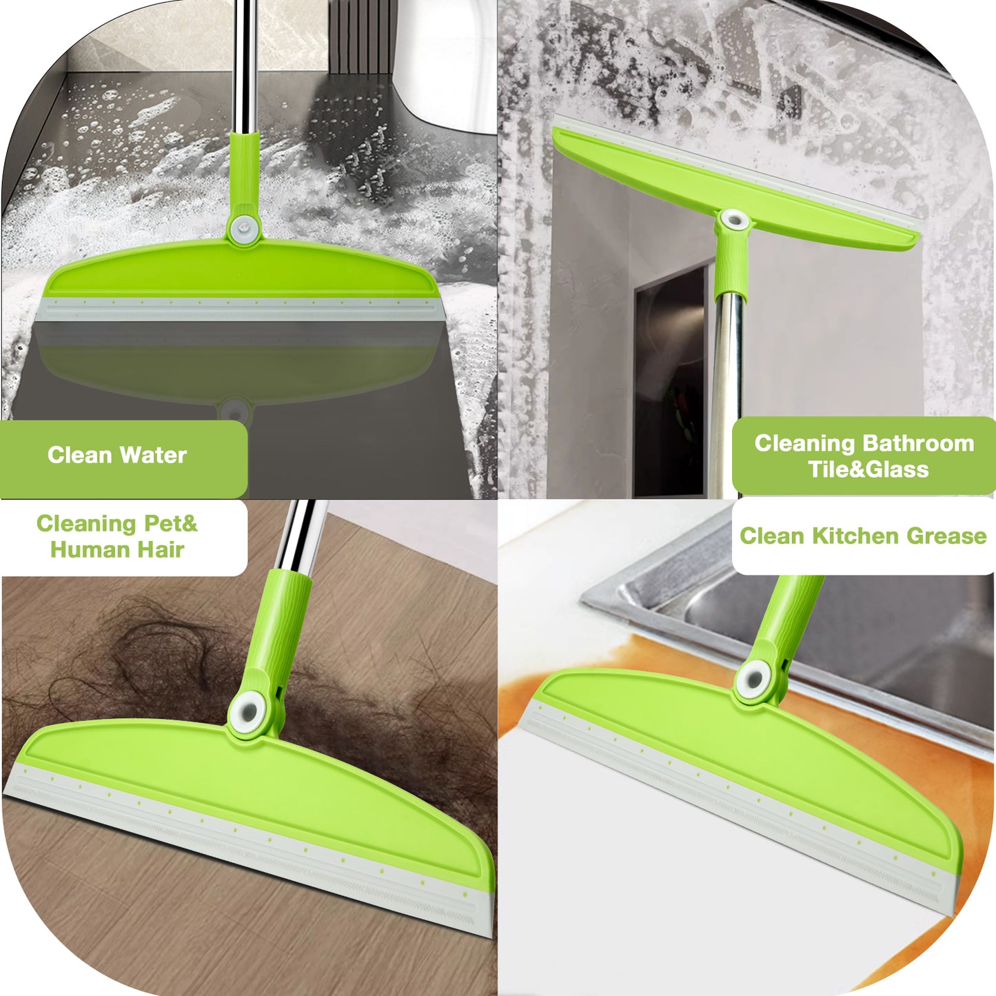 Silicone Air Broom,Multifunction Magic Broom with Long Handle，Adjustable Rubber Squeegee Sweeping Water for Indoor Hardwood Floors,Kitchen,Concrete Floor,Bathroom Tile(Gray Green)