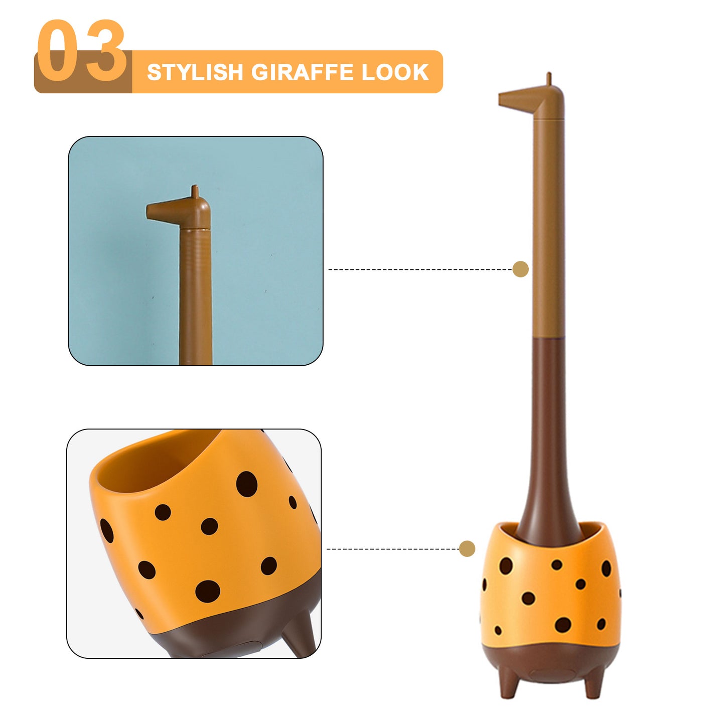 Giraffe Toilet Brush & Holder Set | PP Bristles, Compact Floor Standing