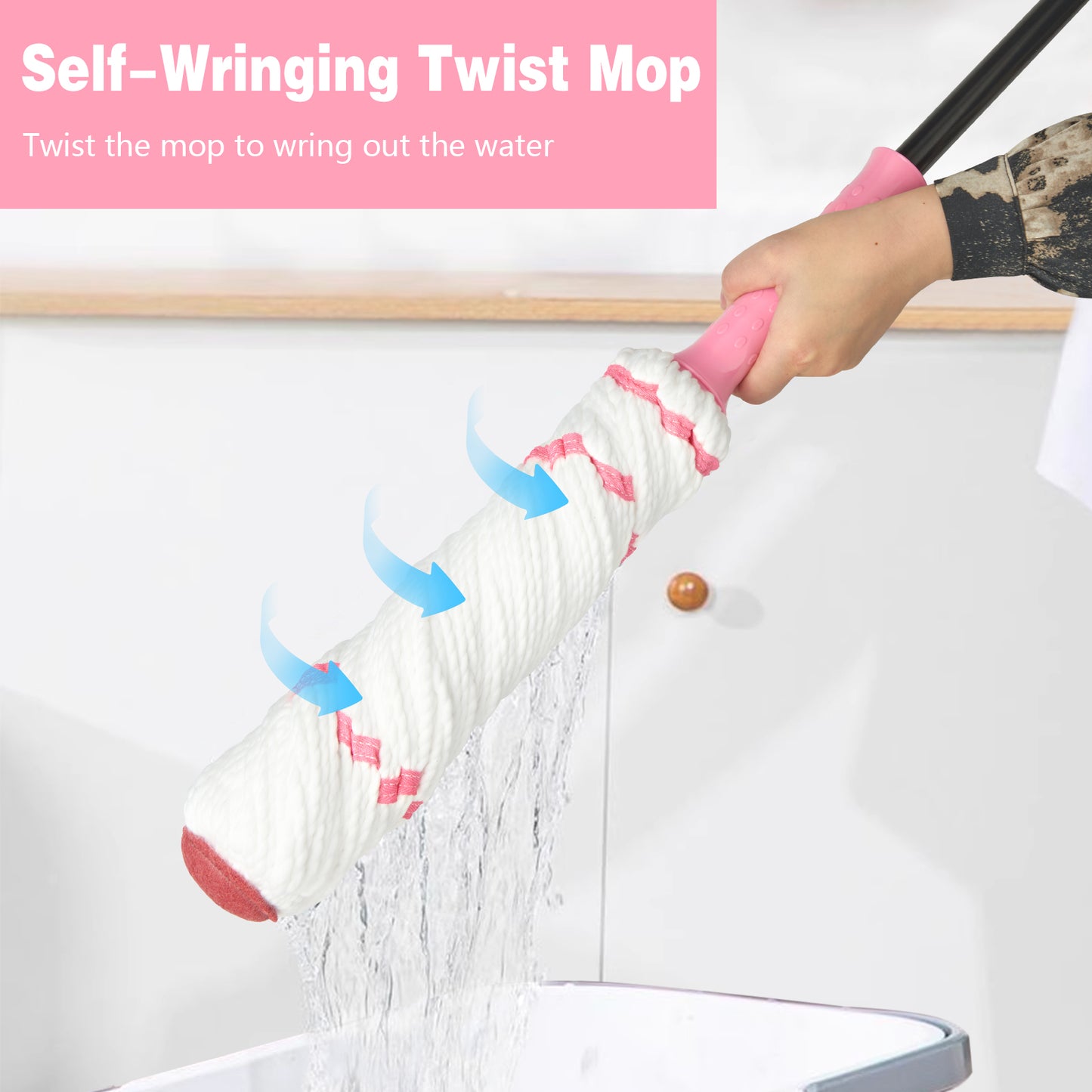 Self-Wringing Twist Mop for Floor Cleaning, 57” Long Handle Heavy Duty Microfiber Mop for Wet Mopping on Tile, Hardwood, Kitchen, Bathroom, Patio, Garage, Commercial Household Clean