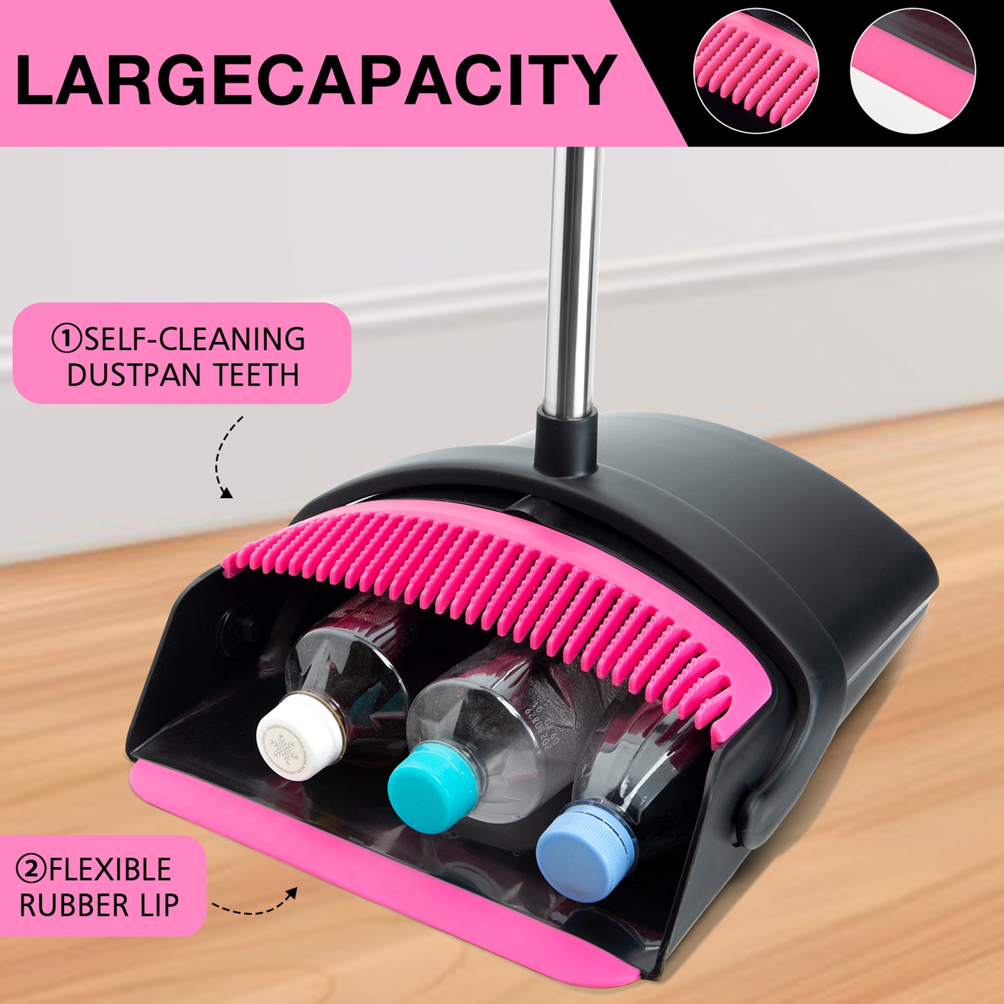 Broom and Dustpan Set, Long Handle Lightweight Dustpans with Broom Combo for Home, Indoor&Outdoor Sweeping for Home Room Kitchen Office Lobby