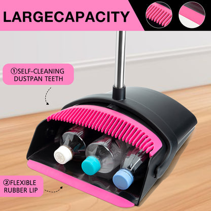 Broom and Dustpan Set, Long Handle for Home & Kitchen