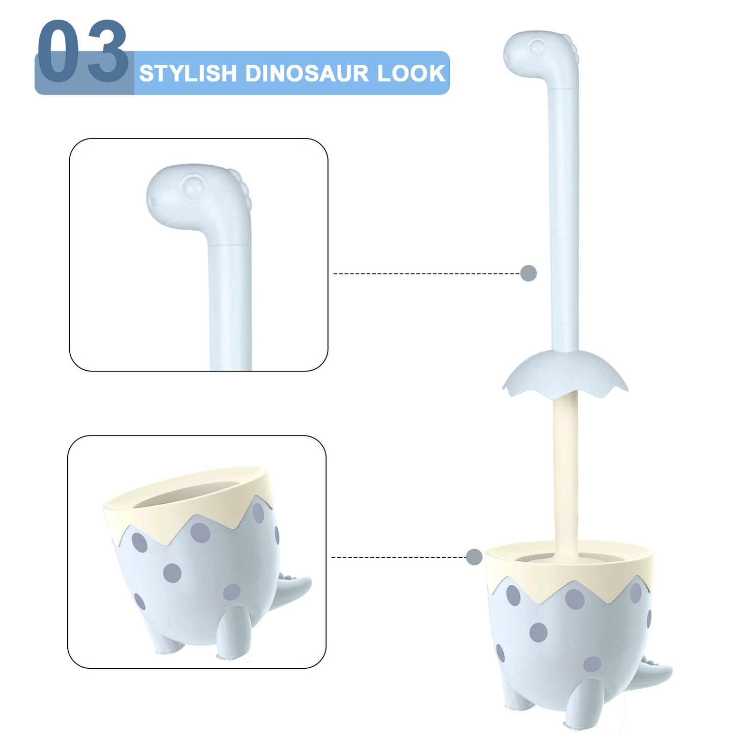 Dinosaur Toilet Brush & Holder Set | TPR Bristles, Compact Floor Standing（blue）