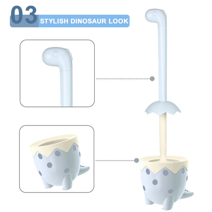 Dinosaur Toilet Brush & Holder Set | TPR Bristles, Compact Floor Standing（blue）
