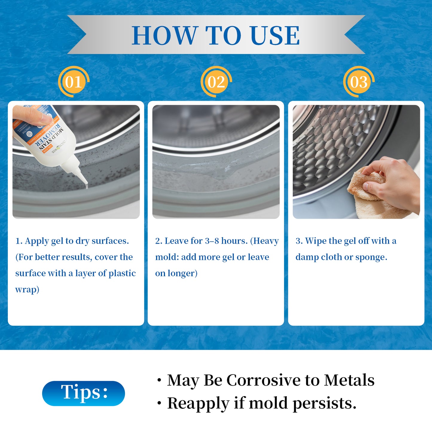 Stain Remover Gel 7.4 oz | No-Drip, No-Scrub, Tile Grout & Washing Machine Seal Cleaner