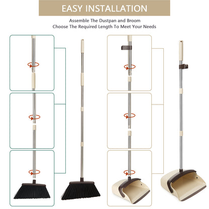 Broom and Dustpan Set, Long Handle for Home & Pet Hair