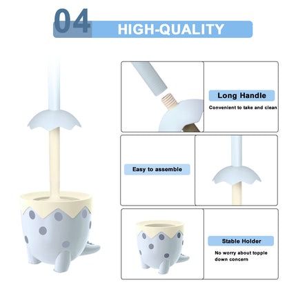 Dinosaur Toilet Brush & Holder Set | TPR Bristles, Compact Floor Standing（blue）