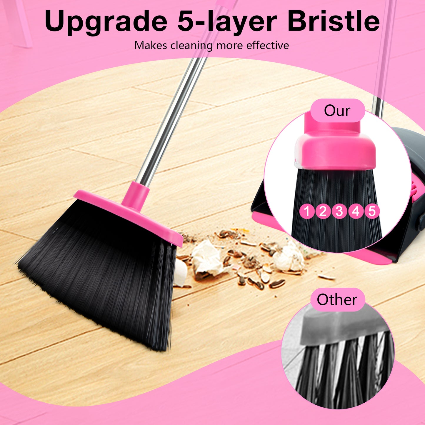 Broom & Dustpan Set + Self-Wringing Twist Mop Combo | 57" Long Handle, Microfiber