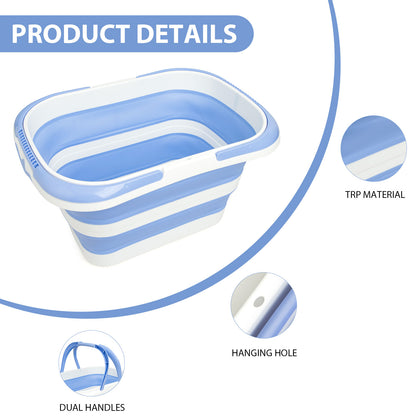 Collapsible Bucket 4.2 Gal | Foldable, Handle & Hanging Hole, TPR+PP (Blue White)
