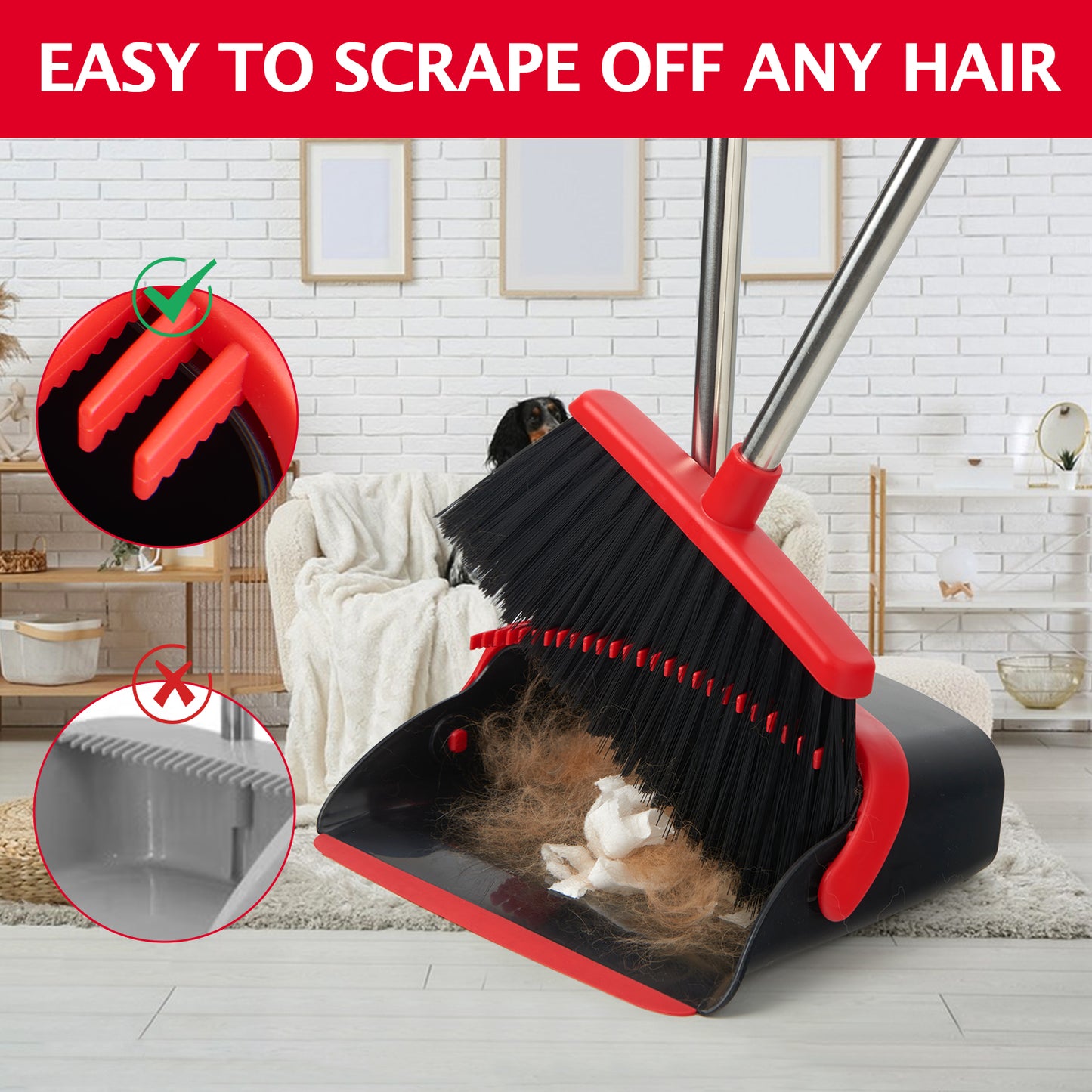 Broom & Dustpan Set | 51" Extendable Handle, 5-Layer Bristles, Foldable Storage
